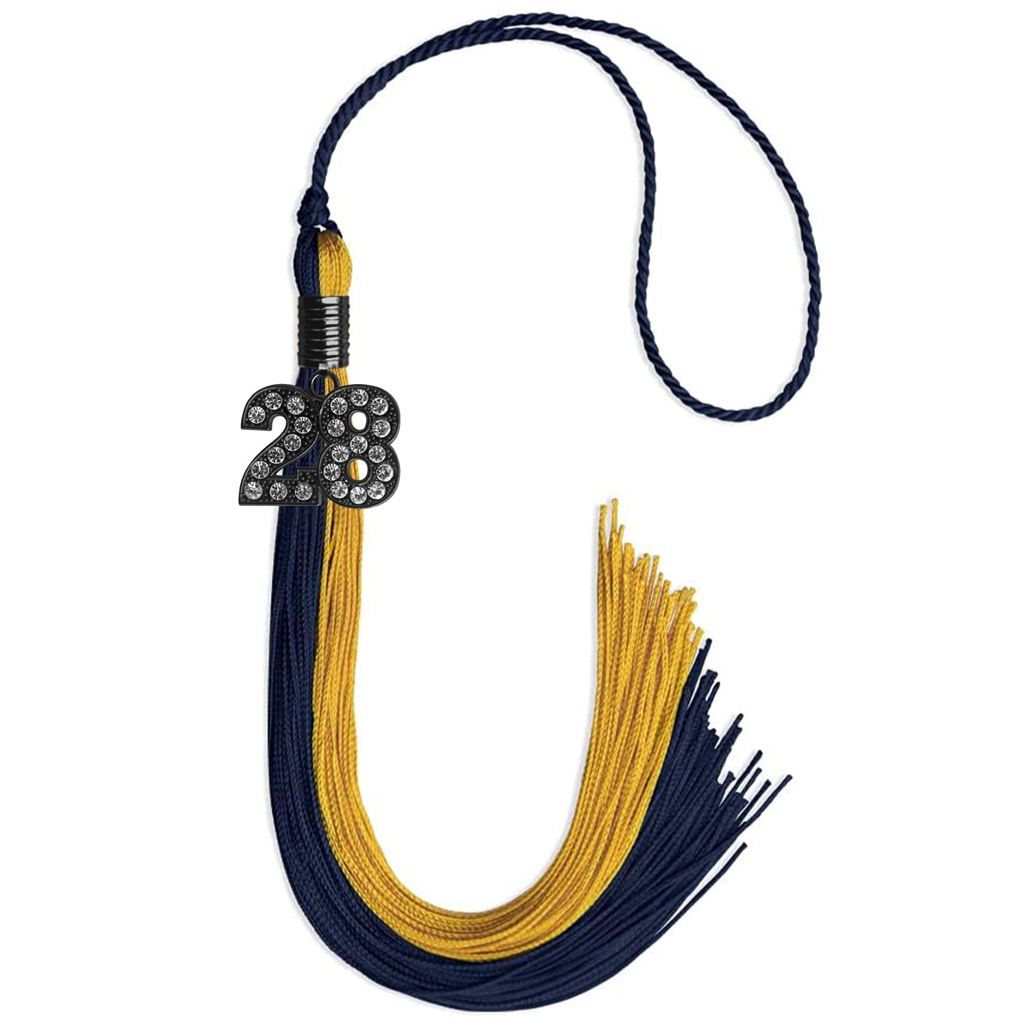 Dark Navy Blue/Bright Gold Graduation Tassel with Black Bling Charm by Wholesale Grad Supply