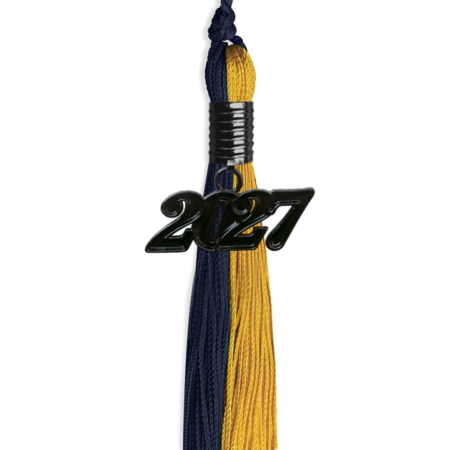 Dark Navy Blue/Bright Gold Graduation Tassel with Black Bling Charm by Wholesale Grad Supply