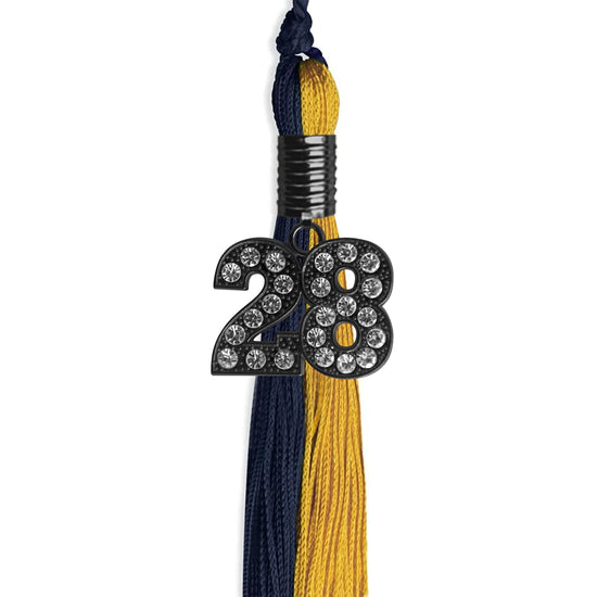 Dark Navy Blue/Bright Gold Graduation Tassel with Black Bling Charm by Wholesale Grad Supply