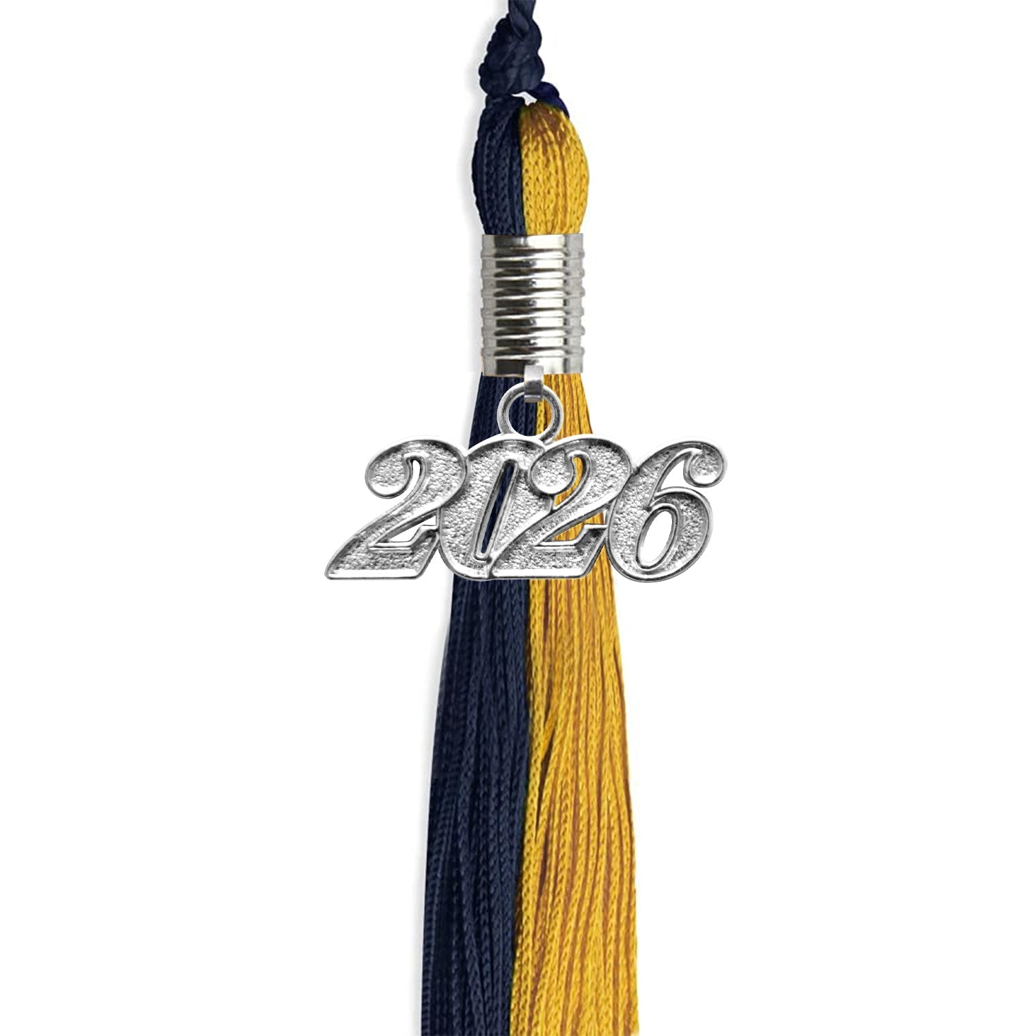 Dark Navy Blue/Bright Gold Graduation Tassel with Silver Bling Charm by Wholesale Grad Supply