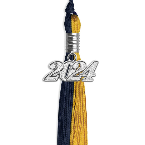 Dark Navy Blue/Bright Gold Graduation Tassel with Silver Bling Charm by Wholesale Grad Supply