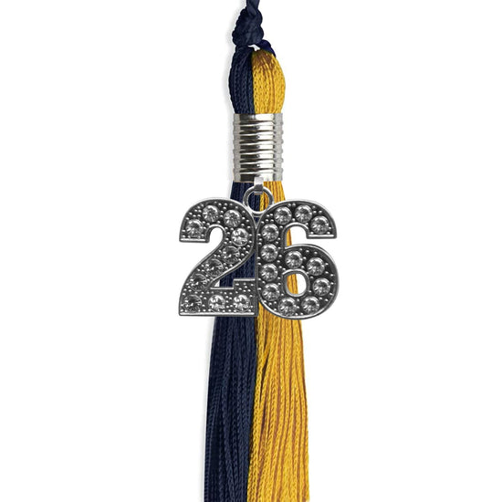 Dark Navy Blue/Bright Gold Graduation Tassel with Silver Bling Charm by Wholesale Grad Supply