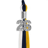 Dark Navy Blue/Gold/White Graduation Tassel with Silver Bling Charm by Wholesale Grad Supply