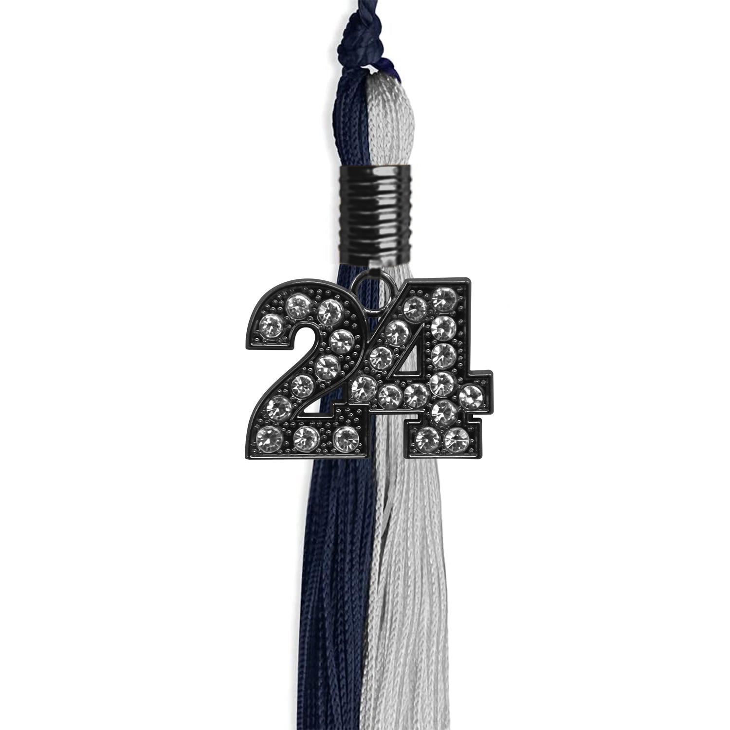 Dark Navy Blue/Grey Graduation Tassel with Black Bling Charm by Wholesale Grad Supply