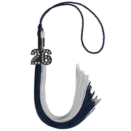 Dark Navy Blue/Grey Graduation Tassel with Black Bling Charm by Wholesale Grad Supply