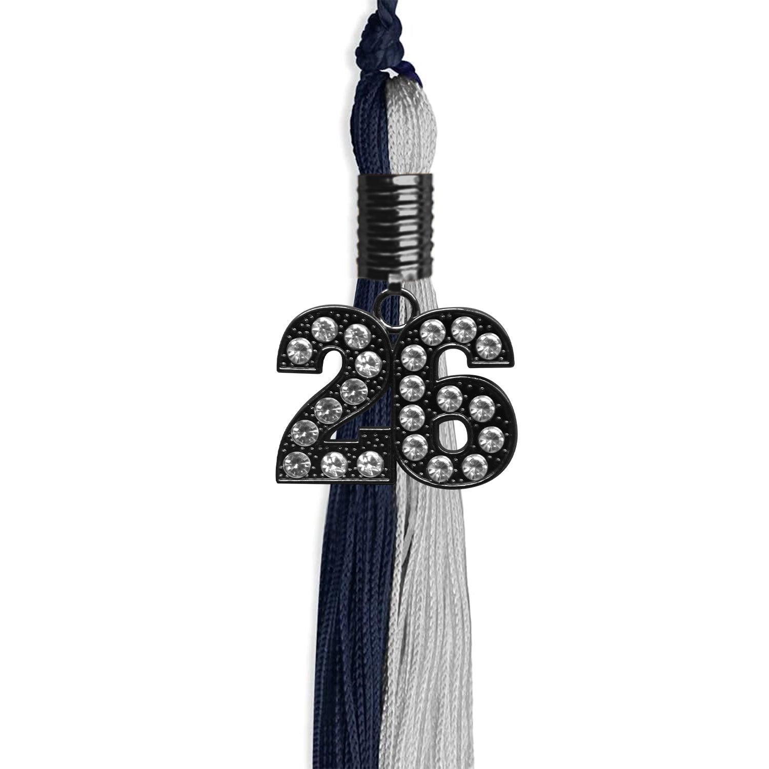 Dark Navy Blue/Grey Graduation Tassel with Black Bling Charm by Wholesale Grad Supply