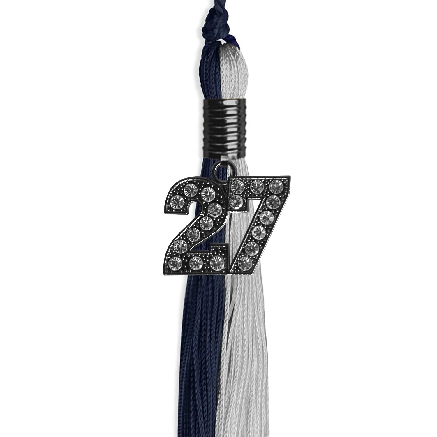 Dark Navy Blue/Grey Graduation Tassel with Black Bling Charm by Wholesale Grad Supply