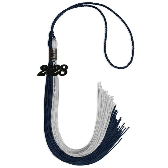 Dark Navy Blue/Grey Graduation Tassel with Black Bling Charm by Wholesale Grad Supply