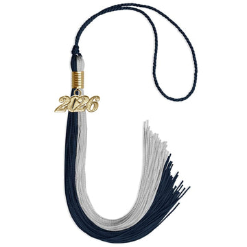 Dark Navy Blue/Grey Graduation Tassel with Gold Bling Charm by Wholesale Grad Supply