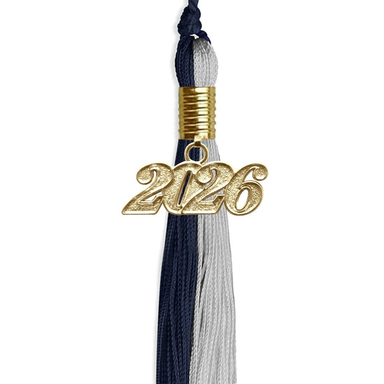 Dark Navy Blue/Grey Graduation Tassel with Gold Bling Charm by Wholesale Grad Supply