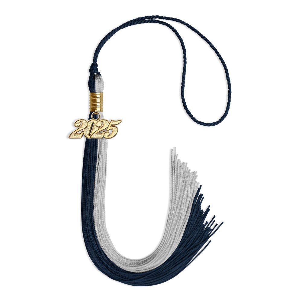 Dark Navy Blue/Grey Graduation Tassel with Gold Bling Charm by Wholesale Grad Supply