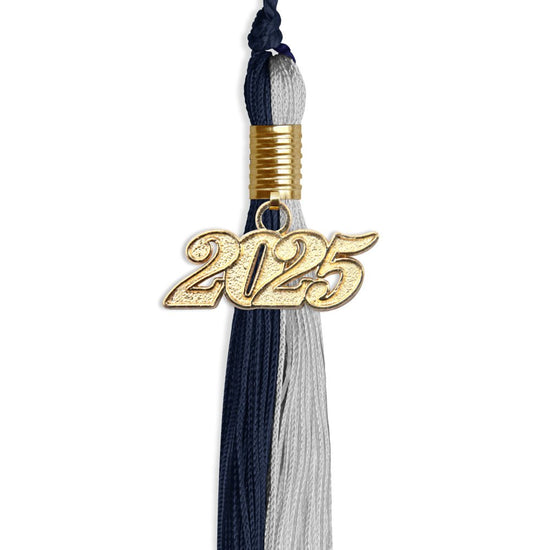 Dark Navy Blue/Grey Graduation Tassel with Gold Bling Charm by Wholesale Grad Supply