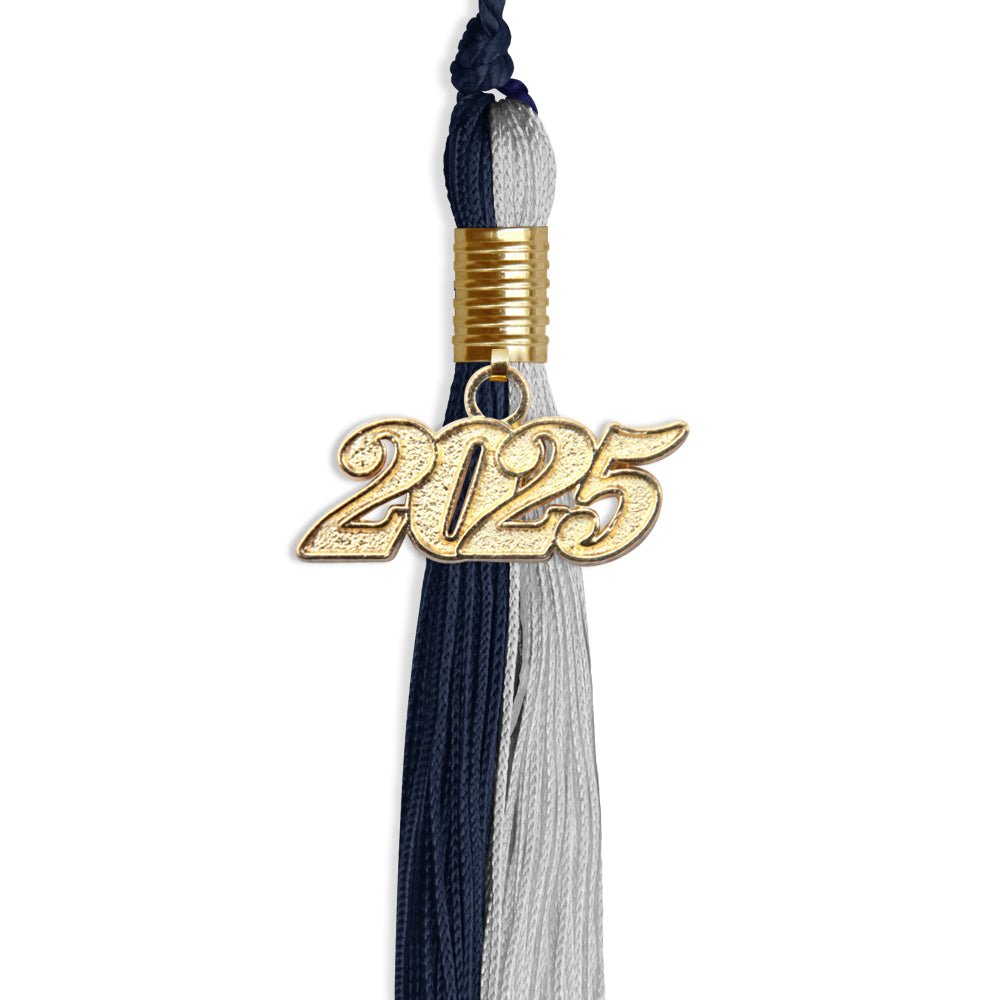 Dark Navy Blue/Grey Graduation Tassel with Gold Bling Charm by Wholesale Grad Supply