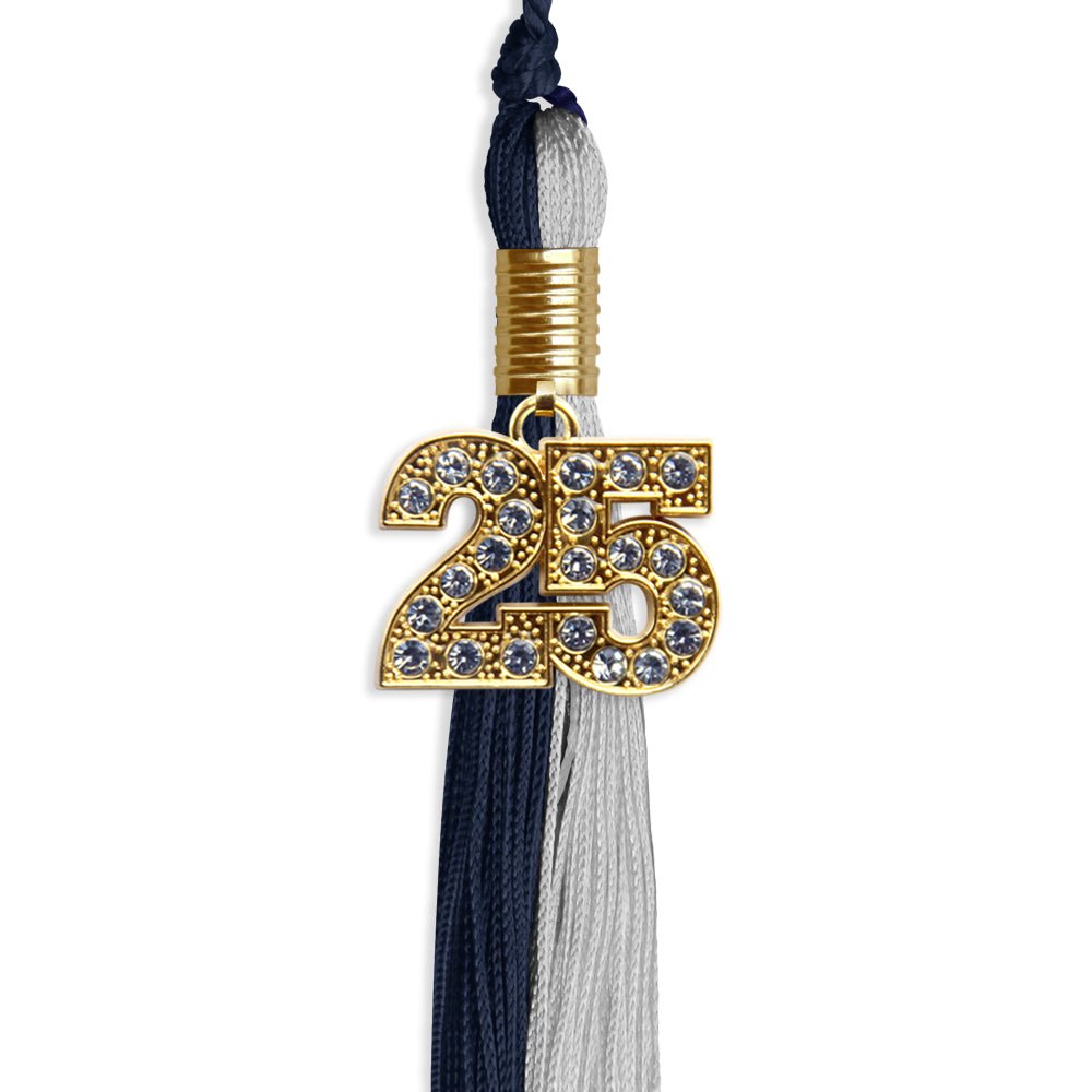 Dark Navy Blue/Grey Graduation Tassel with Gold Bling Charm by Wholesale Grad Supply