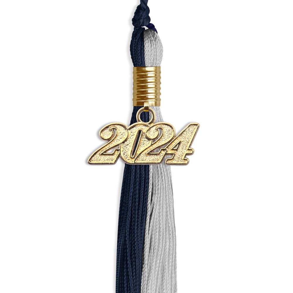 Dark Navy Blue/Grey Graduation Tassel with Gold Bling Charm by Wholesale Grad Supply
