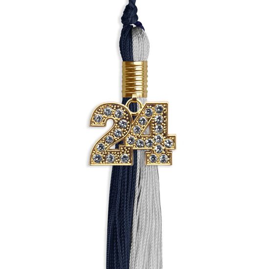 Dark Navy Blue/Grey Graduation Tassel with Gold Bling Charm by Wholesale Grad Supply