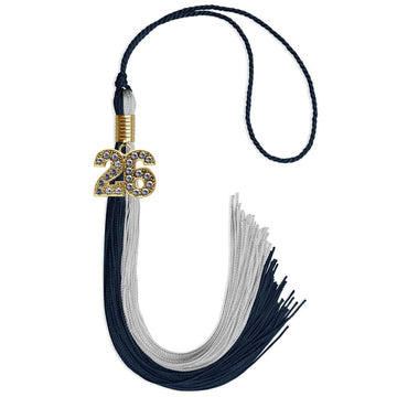 Dark Navy Blue/Grey Graduation Tassel with Gold Bling Charm by Wholesale Grad Supply