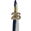 Dark Navy Blue/Grey Graduation Tassel with Gold Bling Charm by Wholesale Grad Supply