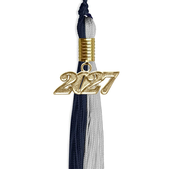 Dark Navy Blue/Grey Graduation Tassel with Gold Bling Charm by Wholesale Grad Supply