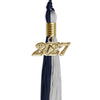 Dark Navy Blue/Grey Graduation Tassel with Gold Bling Charm by Wholesale Grad Supply