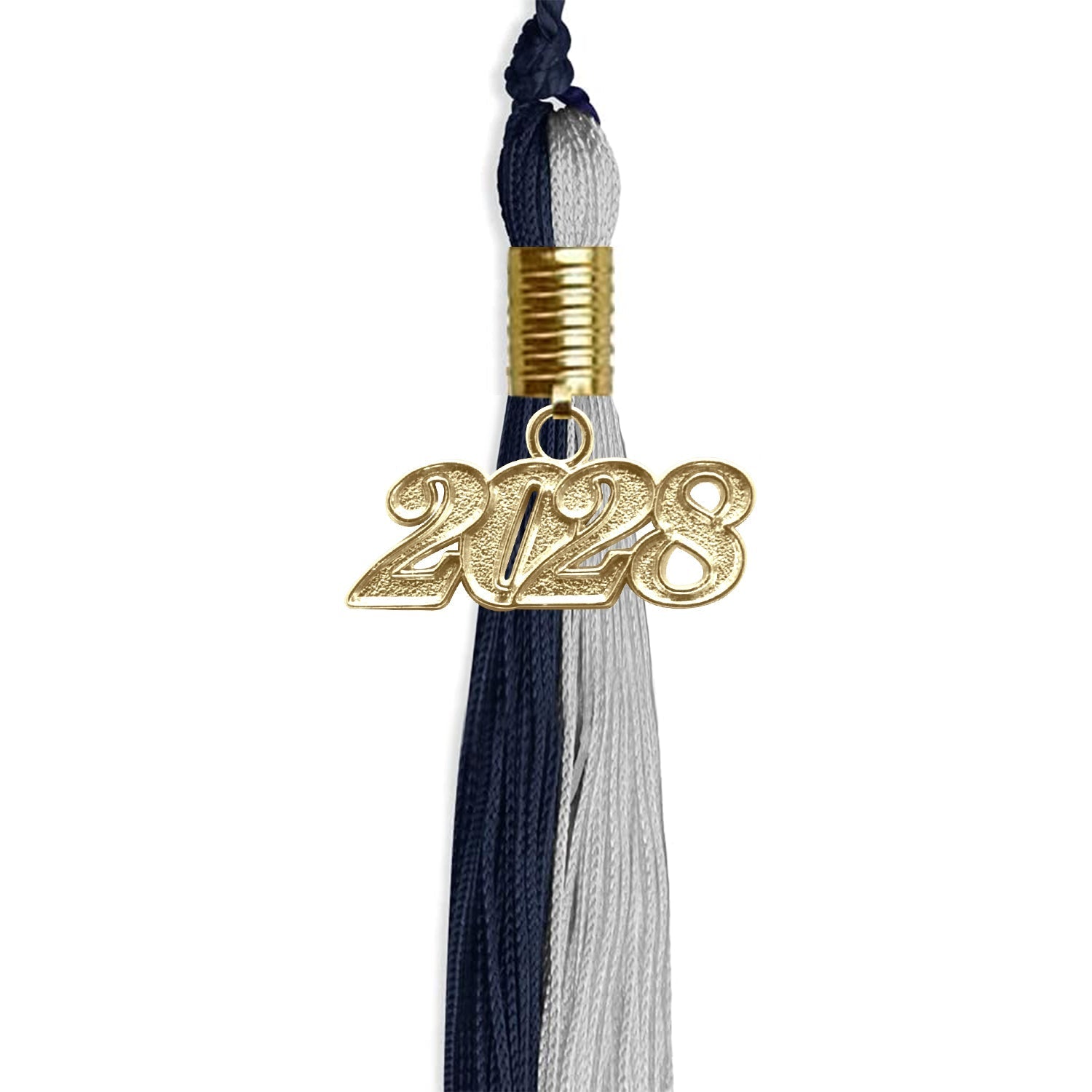 Dark Navy Blue/Grey Graduation Tassel with Gold Bling Charm by Wholesale Grad Supply