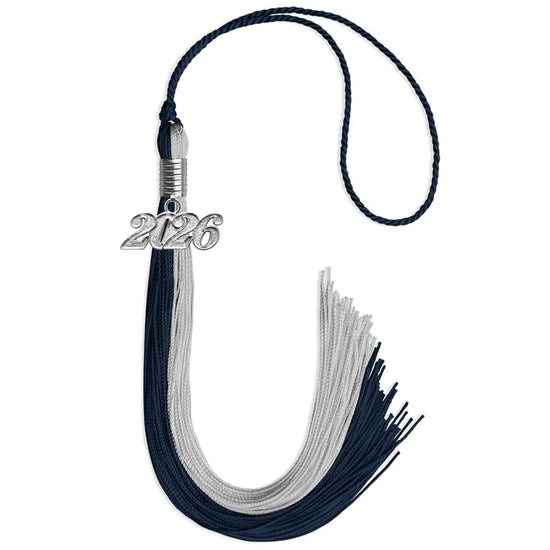 Dark Navy Blue/Grey Graduation Tassel with Silver Bling Charm by Wholesale Grad Supply