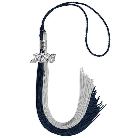 Dark Navy Blue/Grey Graduation Tassel with Silver Bling Charm by Wholesale Grad Supply