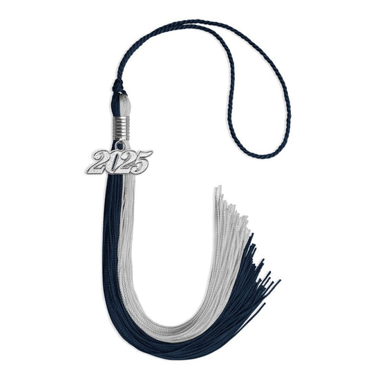 Dark Navy Blue/Grey Graduation Tassel with Silver Bling Charm by Wholesale Grad Supply