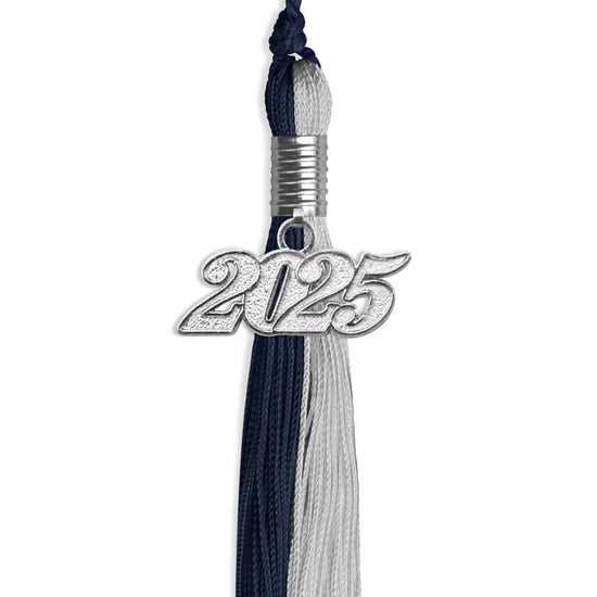 Dark Navy Blue/Grey Graduation Tassel with Silver Bling Charm by Wholesale Grad Supply