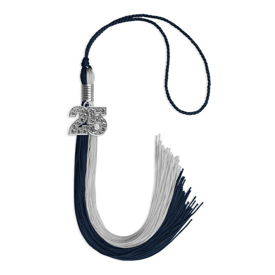 Dark Navy Blue/Grey Graduation Tassel with Silver Bling Charm by Wholesale Grad Supply
