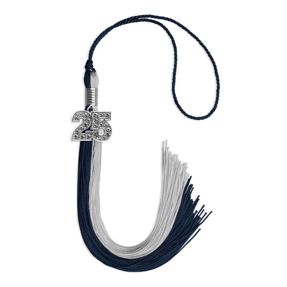 Dark Navy Blue/Grey Graduation Tassel with Silver Bling Charm by Wholesale Grad Supply