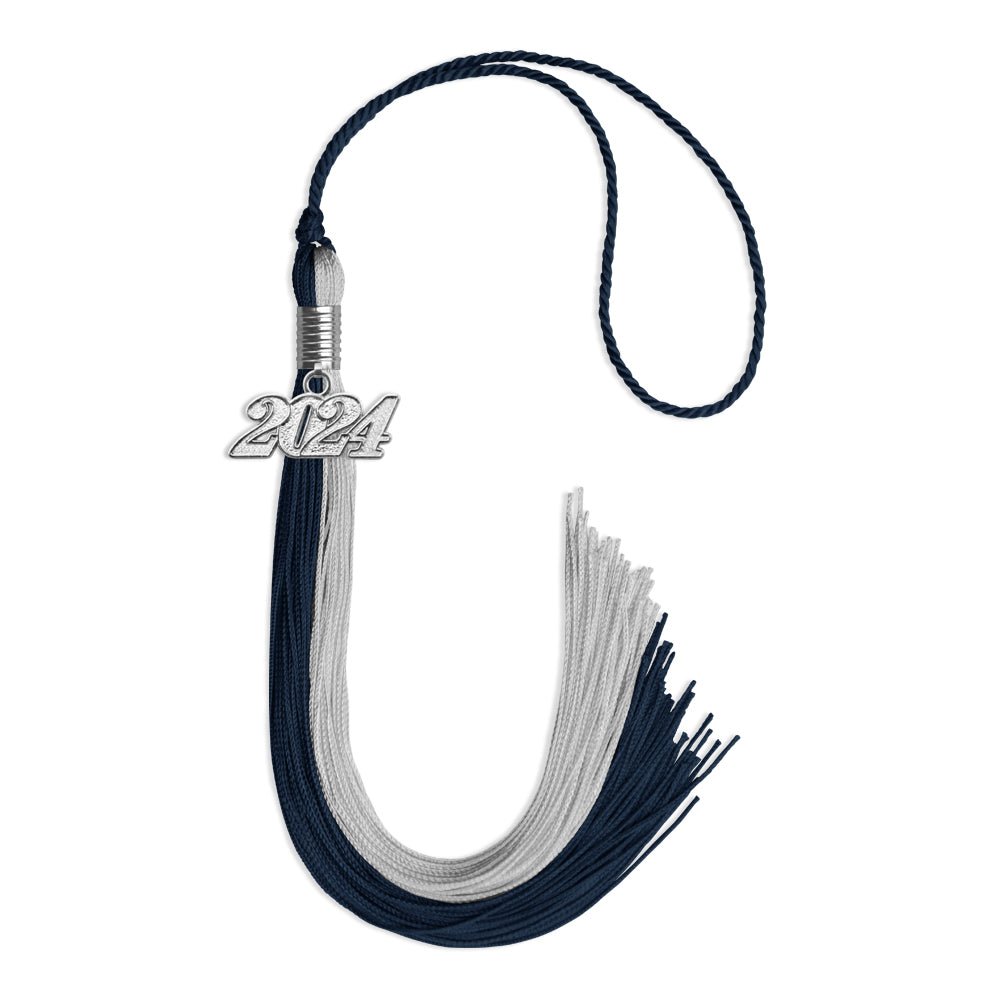 Dark Navy Blue/Grey Graduation Tassel with Silver Bling Charm by Wholesale Grad Supply