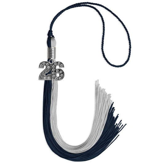 Dark Navy Blue/Grey Graduation Tassel with Silver Bling Charm by Wholesale Grad Supply