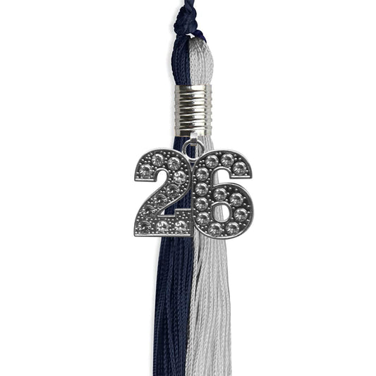 Dark Navy Blue/Grey Graduation Tassel with Silver Bling Charm by Wholesale Grad Supply