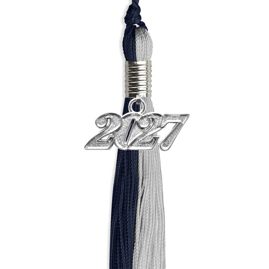Dark Navy Blue/Grey Graduation Tassel with Silver Bling Charm by Wholesale Grad Supply