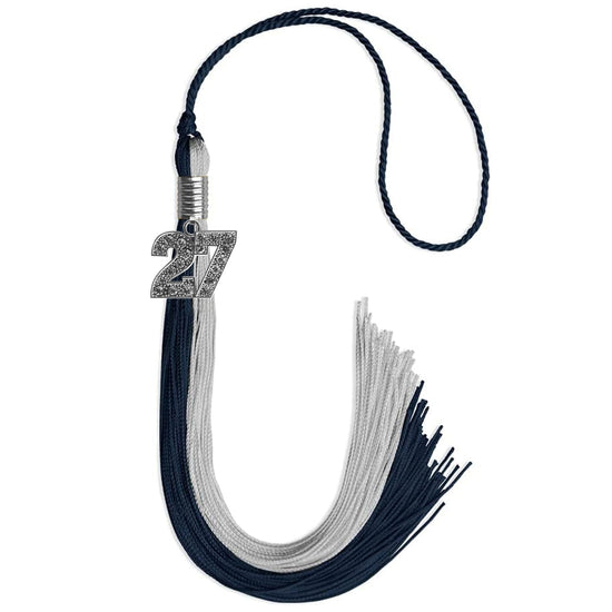 Dark Navy Blue/Grey Graduation Tassel with Silver Bling Charm by Wholesale Grad Supply