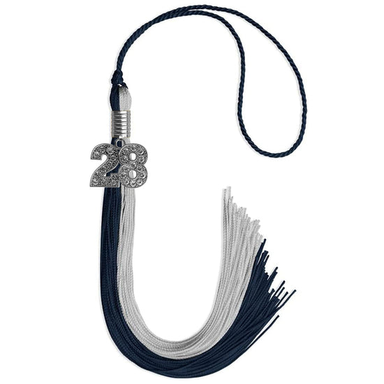 Dark Navy Blue/Grey Graduation Tassel with Silver Bling Charm by Wholesale Grad Supply