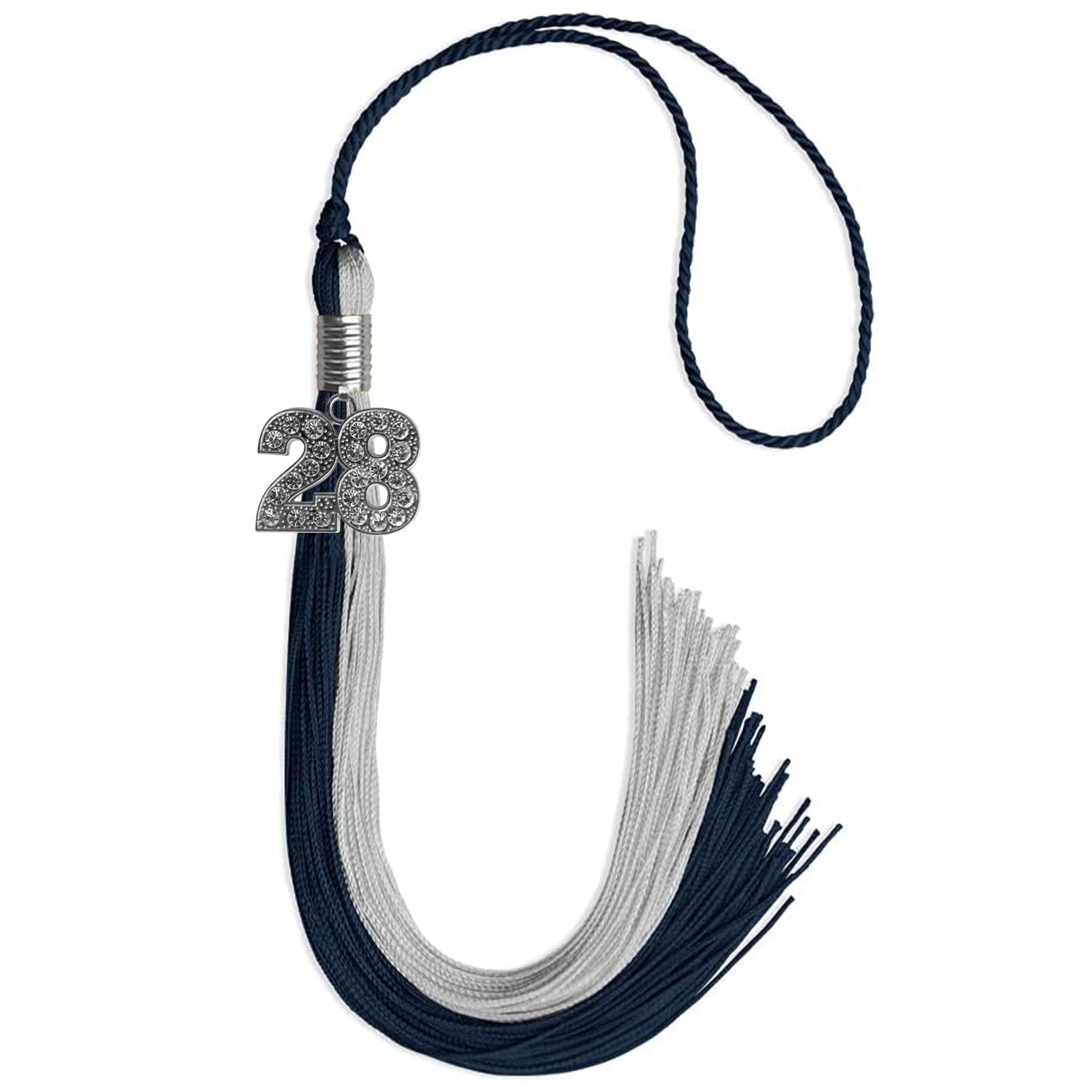 Dark Navy Blue/Grey Graduation Tassel with Silver Bling Charm by Wholesale Grad Supply