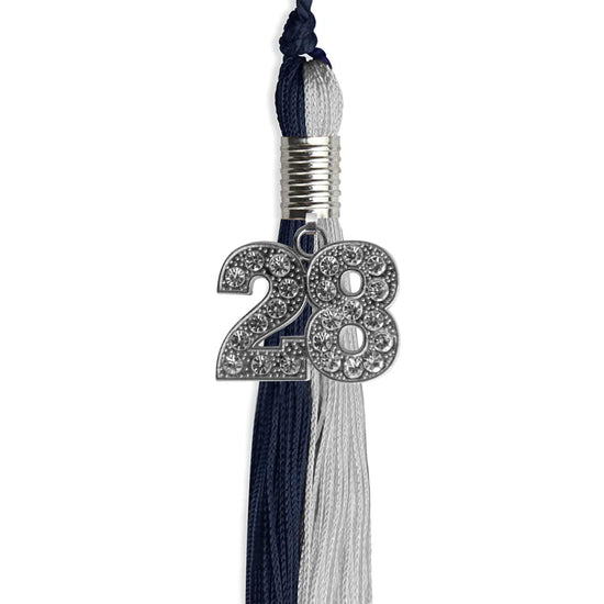 Dark Navy Blue/Grey Graduation Tassel with Silver Bling Charm by Wholesale Grad Supply