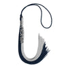 Dark Navy Blue/Grey Graduation Tassel with Silver Stacked Date Drop by Wholesale Grad Supply