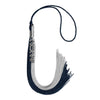 Dark Navy Blue/Grey Graduation Tassel with Silver Stacked Date Drop by Wholesale Grad Supply
