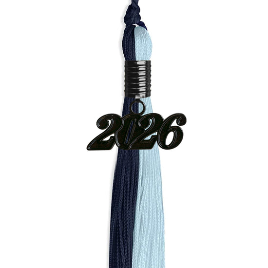 Dark Navy Blue/Light Blue Graduation Tassel with Black Bling Charm by Wholesale Grad Supply