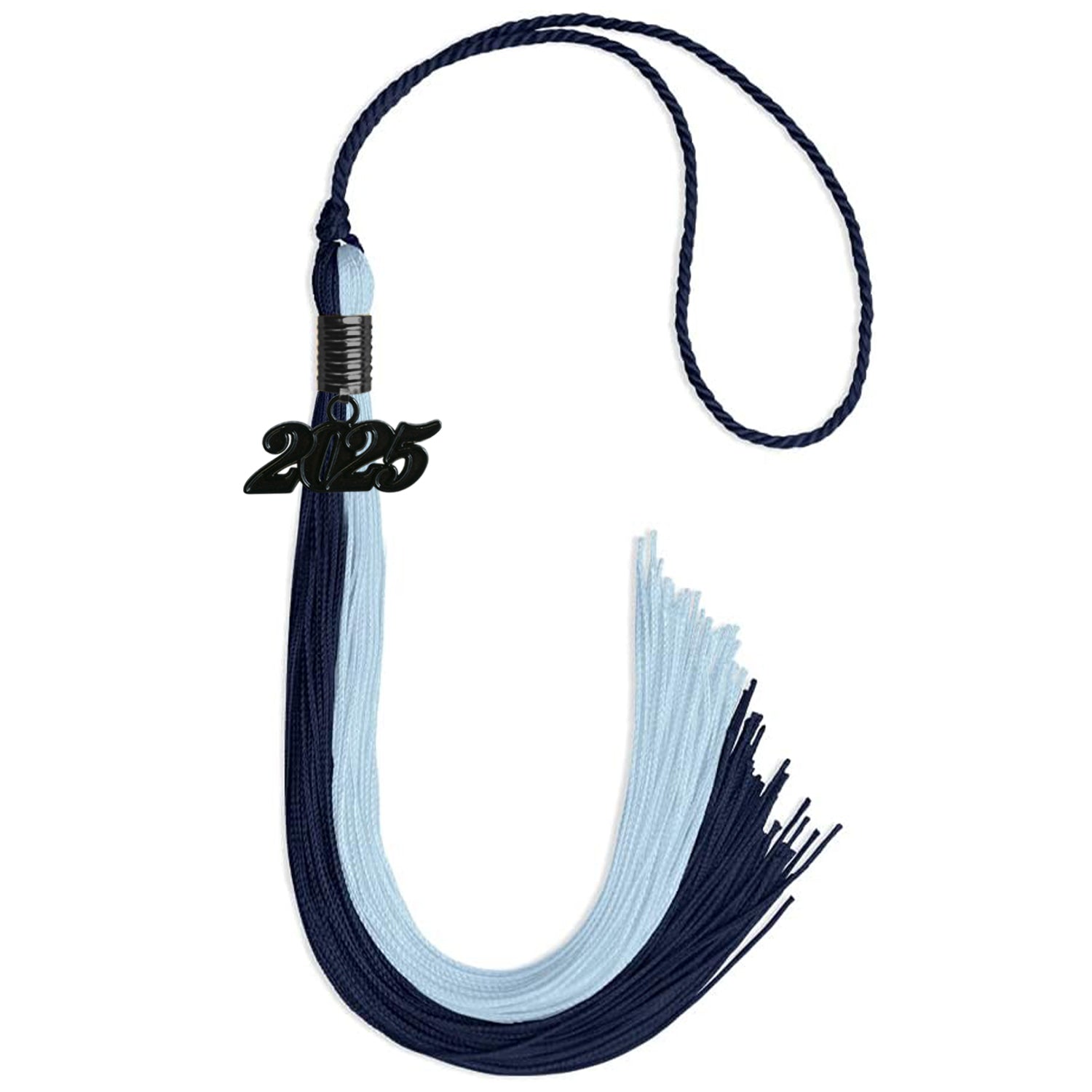 Dark Navy Blue/Light Blue Graduation Tassel with Black Bling Charm by Wholesale Grad Supply