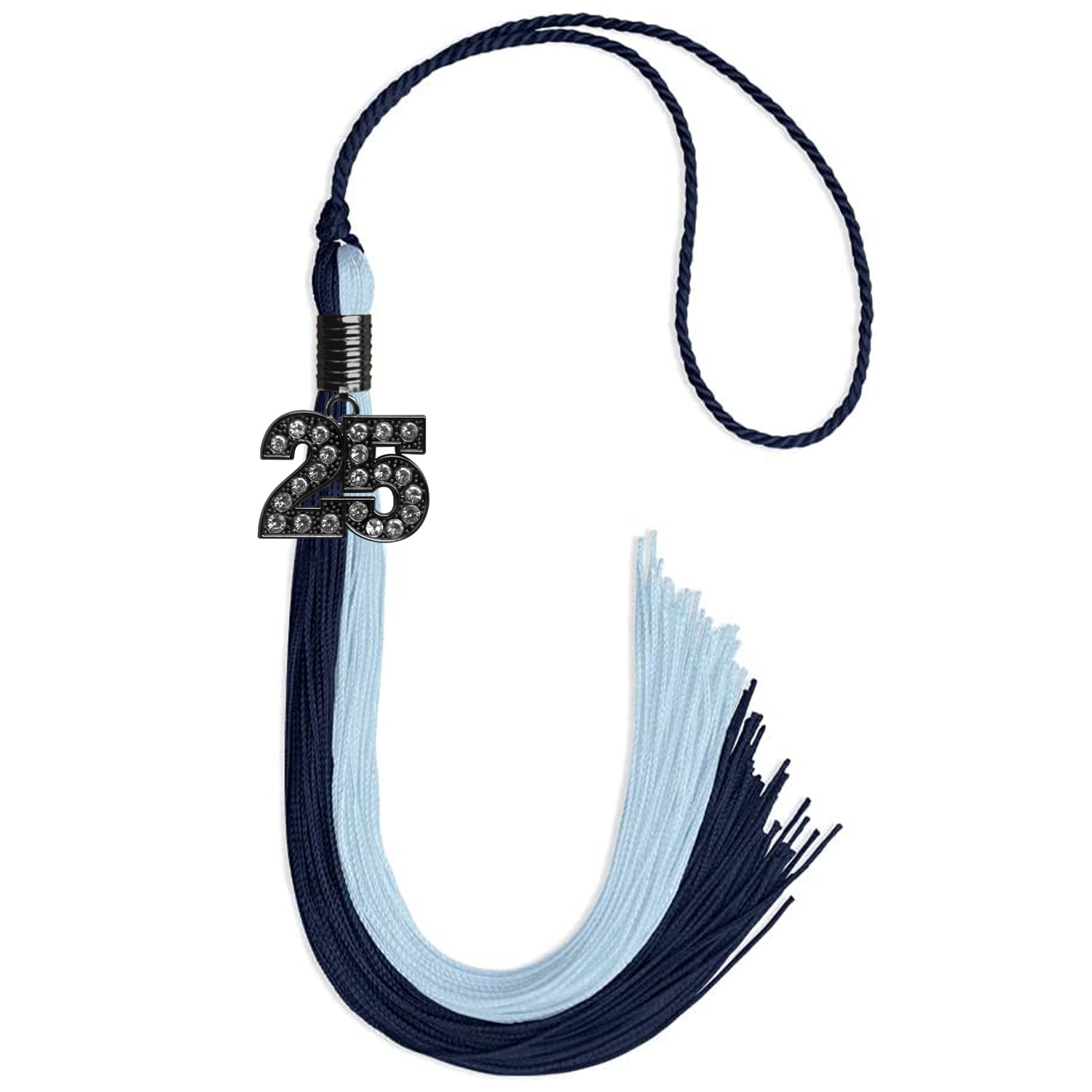 Dark Navy Blue/Light Blue Graduation Tassel with Black Bling Charm by Wholesale Grad Supply