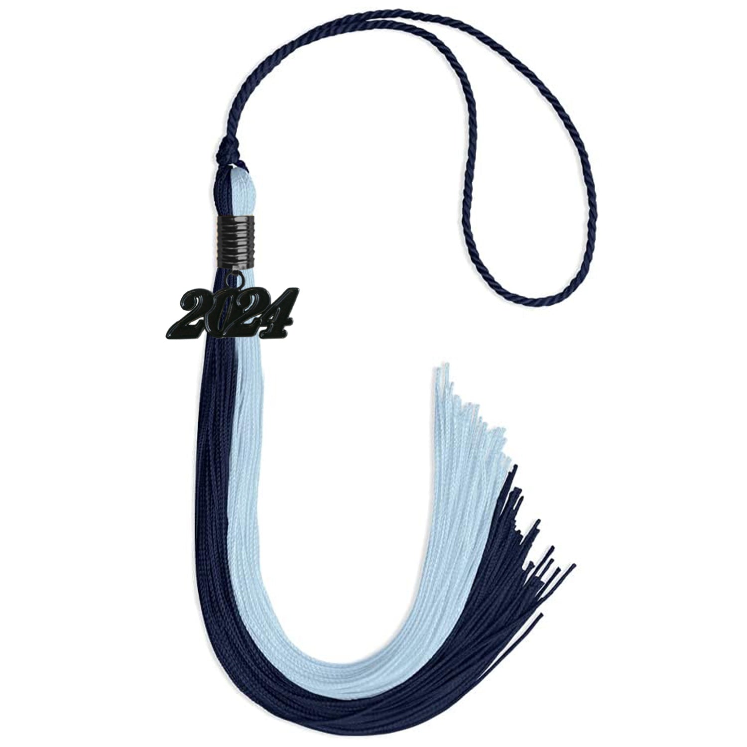 Dark Navy Blue/Light Blue Graduation Tassel with Black Bling Charm by Wholesale Grad Supply