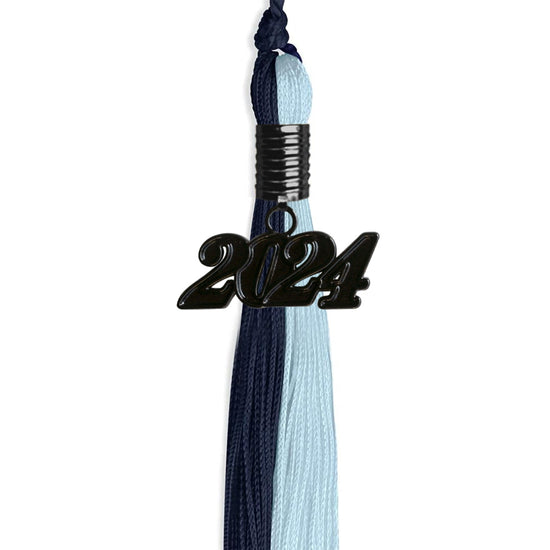 Dark Navy Blue/Light Blue Graduation Tassel with Black Bling Charm by Wholesale Grad Supply