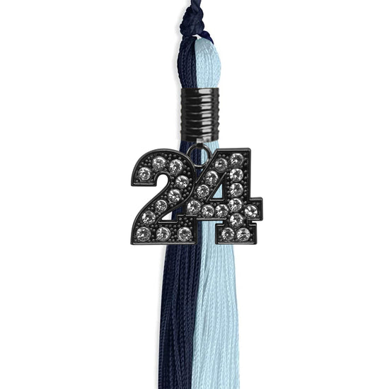 Dark Navy Blue/Light Blue Graduation Tassel with Black Bling Charm by Wholesale Grad Supply