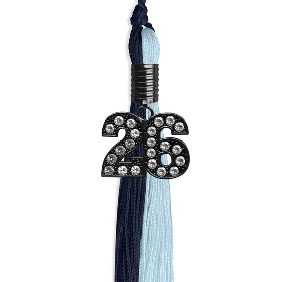 Dark Navy Blue/Light Blue Graduation Tassel with Black Bling Charm by Wholesale Grad Supply