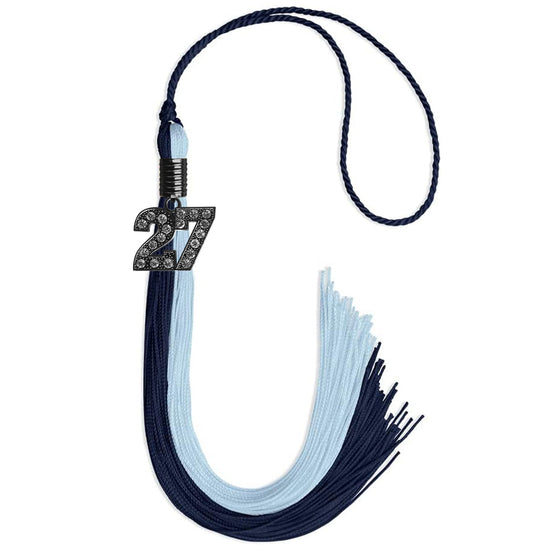 Dark Navy Blue/Light Blue Graduation Tassel with Black Bling Charm by Wholesale Grad Supply
