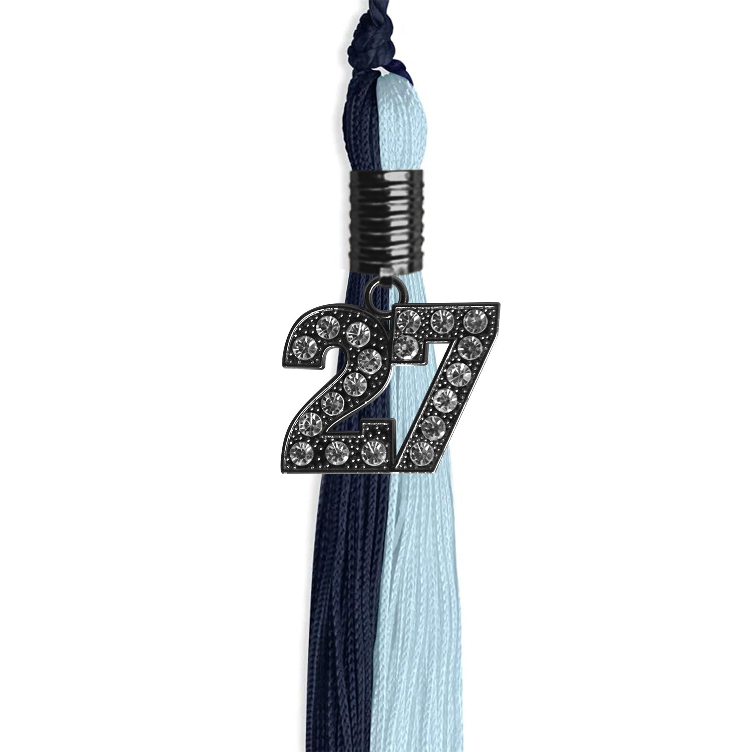 Dark Navy Blue/Light Blue Graduation Tassel with Black Bling Charm by Wholesale Grad Supply